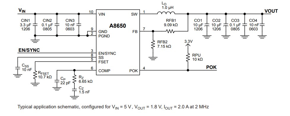 Application Circuit Diagram - Allegro MicroSystems A8650 2A Synchronous Buck Regulators